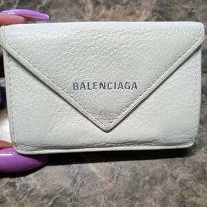 Authentic BALENCIAGA Papier Mini Wallet White Leather Trifold!